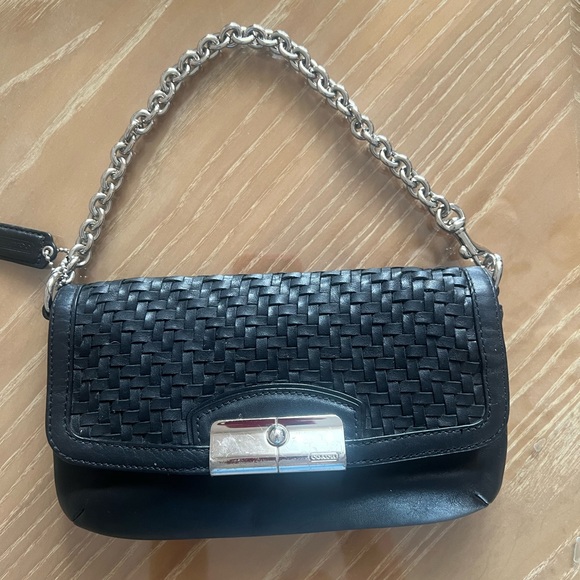 Coach Kristen Dark Navy Woven Leather Chain Shoulder Bag